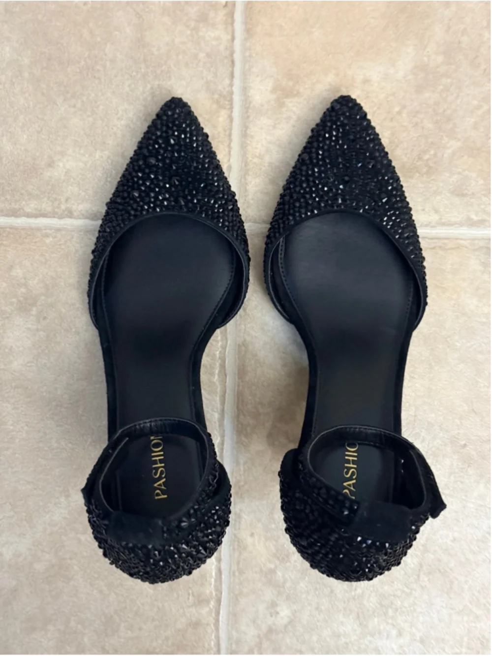Pashion Footwear Convertible Heels D’Orsay Mixed Coal Rhinestone 4 inch Stiletto